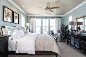 Whilst the wall is light blue, the other things in the room is all white. Master Bedroom Light Blue White And Black Relaxing Kellerhomes Blue Master Bedroom Master Bedroom Lighting Relaxing Master Bedroom