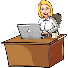 Woman Behind Desk With Laptop Cartoon Vector Clipart Friendlystock