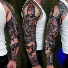 Polynesian temporary tattoo sleeve for men, maori tattoo full arm, samoan fake tattoo sleeve for cosplay. Buddha Religious Sleeve Tattoo By Plurabella