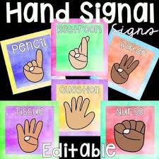 Editable Hand Signal Posters Watercolor Classroom Essential Hand Signals Classroom Management Tool
