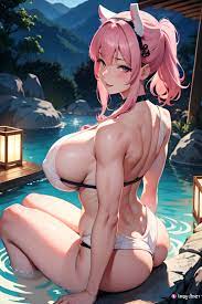Anime Muscular Huge Boobs 20s Age Ahegao Face Pink Hair Straight Hair Style  Dark Skin Painting Onsen Back View Bathing Geisha 3669069874721604702 - AI  Hentai