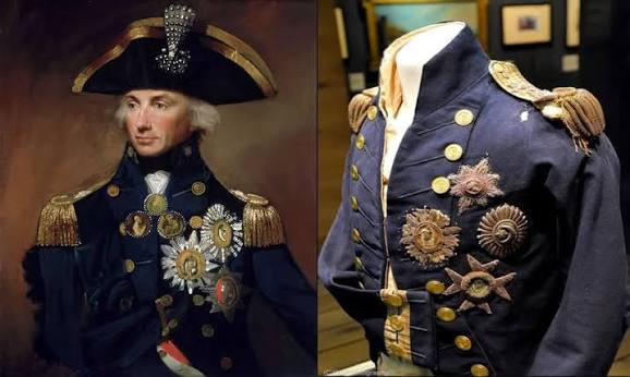 The Admiral Horatio Nelson's coat, which was worn during the battle of  Trafalgar on October 21, 1805. The coat bears a small white hole beneath the  epaulette, caused by the sniper's bullet