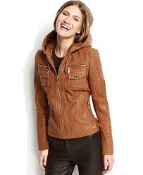Michael Michael Kors Hooded Leather Jacket Coats Women Macy S Leather Jacket With Hood Leather Jacket Michael Kors Jackets