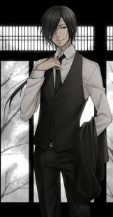 Matoba Seiji From Natsume Yuujinchou Wearing A Black And White Suit White Shirt Vest And A Tie Black Haired Bi Cute Anime Guys Natsume Takashi Long Hair Styles