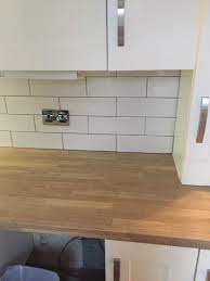 Cream granite floor tile are cut into distinct shapes and can custom fit into your requirements. 300x100cm Cream Gloss Metro Tile With Dark Grey Grout Farmhouse Kitchen Interior Kitchen Room Design Grey Gloss Kitchen
