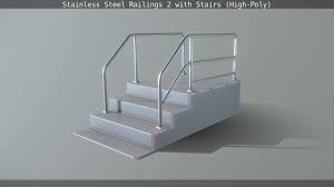 Stainless steel also brings a sense of class. Stainless Steel Railings 2 With Stairs High Poly 3d Model