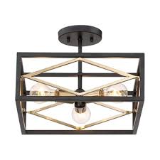 This breathtaking 6 light down chandelier with black and gold finish is a beautiful piece from our ravi collection. Quoizel Platform 10 3 In X 14 In Black With Gold 3 Light Semi Flush Mount Light Lws3594c1 Rona