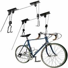 A bike rack may be free standing or it may be securely attached to the ground or some stationary object such as a building. Easy Lift Bike Hoist Single Bicycle Storage Pulley Hanger System Ceiling Mount Hooks Hangers Garden Hooks