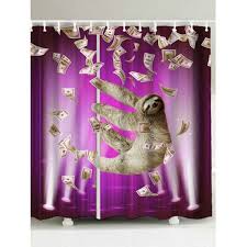 14 54 Funny Sloth And Dollars Waterproof Shower Curtain Purple Funny Shower Curtains Sloth Purple Shower Curtain