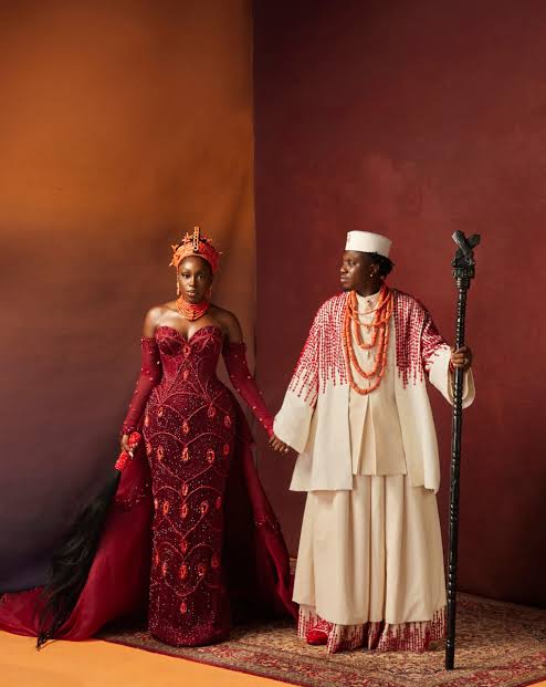 A Royal Love Story! Zlatan Ibile & Davita Omoniyi's Edo Traditional Wedding Looks | BellaNaija