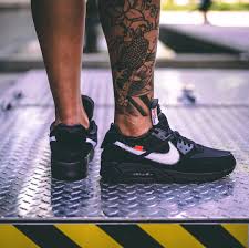 An On Foot Look At The Off White X Nike Air Max 90 Black Up Close With The Monochrome Runner