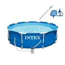 Intex 10 Ft X 30 In Deep Metal Frame Round Swimming Pool With Filter Pump And Maintenance Kit 28201eh 28002e The Home Depot Intex Above Ground Swimming Pools Swimming Pools