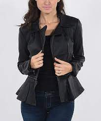 Romeo Juliet Couture Black Faux Leather Peplum Jacket Zulily Leather Peplum Peplum Jacket Clothes