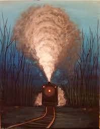 Smoky Mountain Train Pinot S Palette Painting Pinots Palette Paintings Easy Canvas Painting Mountain Drawing