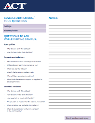 Act Campus Visit Worksheet Campus Visit College Visit Act College