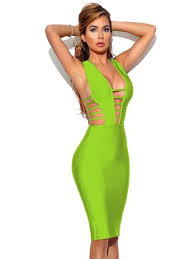 Daya Neon Green Cutout Detail Bandage Dress Short Dresses Casual Dresses Bandage Dress