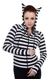 Black And White Striped Hoodie Women S Banned Clothing Women S Cat Ears White Striped Hoodie Black And White Hoodies Banned Clothing Striped Hoodie
