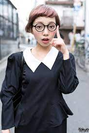 Cute Short Hair With Pink Highlights Harajuku Fashion Street Peter Pan Collar Dress Japanese Street Fashion