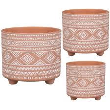 Aztec Footed Plant Pots 3pk Terracotta Garden B M Plant Pot Diy Plant Pot Design Painted Terra Cotta Pots