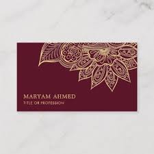 Gold Burgundy Henna Mehndi Islamic Business Card Zazzle Com In 2020 Brown Henna Henna Mehndi Make Business Cards