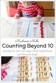 These are montessori math activities for teaching counting and addition to children using montessori counting rods. Montessori Math Counting Beyond Ten The Teens Montessori Math Activities Montessori Math Montessori