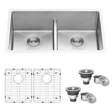 9.6 x 21.6 x 29.7 inches. 30 Inch Low Divide Undermount Tight Radius 50 50 Double Bowl 16 Gauge Stainless Steel Kitchen Sink Ruvati Usa