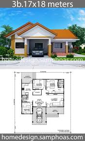 Also, it has a large family bathroom and a separate toilet complemented by a centrally located living room and kitchen. House Design Plans 17x18m With 3 Bedrooms With Images House Plan Gallery Bungalow House Floor Plans House Construction Plan