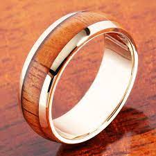 14k Yellow Gold Natural Hawaiian Koa Wood Inlaid Wedding Ring 7mm Koa Wood Ring Wedding Rings 7mm Wedding Ring Shapes