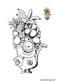 Coloriage Minion Avec Un Casque De Fruits Tropicals A Imprimer Coloriage Minion Coloriage Coloriages Minions