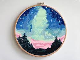 A place for sharing cross stitch patterns and for people who love stitching. Watercolor Landscape Cross Stitch Pattern Night Starry Modern Round Cross Stitch Sunset Forest Sky Sta Cross Stitch Cross Stitch Patterns Moon Cross Stitch