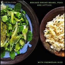 Braised Broad Beans Peas And Lettuce With Parmesan Rice Braised Vegetables Lettuce
