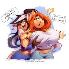 189581 - suggestive, alternate version, artist:viejillox, oc, oc only, oc x  oc, oc:elizabeth fox (viejillox), canine, cat, feline, fox, mammal, anthro,  2022, anthroanthro, bedroom eyes, black nose, bottomwear, breast grab,  breasts, clothes,