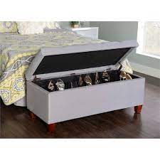 Entry or at the foot of a bed. Linon Carmen Wood Upholstered Shoe Storage Ottoman In Gray 40602gry 01 Kd U