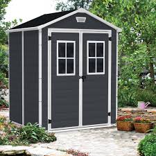 Les portes, la fenêtre fixe et le toit sont gris anthracite. Keter Abri De Jardin En Resine 2 8m Premium 65 Dd Plancher