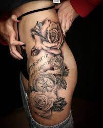 Rose And Compass Tattoo Compass Nara Rose Tattoo Kompass Tattoo Rosen Oberschenkel Tattoos Kompass Tatowierungs Design
