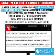 Servel cambio de domicilio electoral | ¿cuál es el plazo y cómo puedo cambiarme? Chile Transparente Servel Ya Habilito El Cambio De Domicilio Y Desde Manana 7 De Noviembre Ya Puedes Revisar Si Eres Vocal De Mesa Para Las Elecciones Primarias De Gobernadores Regionales