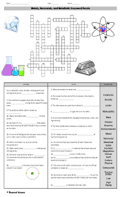 Metals Nonmetals And Metalloids Crossword Puzzle