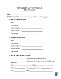 free new jersey vehicle bill of sale form pdf formspal