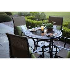 Shop Allen Roth Set Of 4 Safford Swivel Sling Cast Aluminum Patio Bar Height Patio Furniture Collection Outdoor Patio Furniture Rattan Garden Furniture Sets