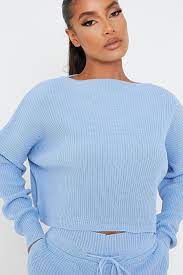 Baby blue is a tint of azure, one of the pastel colors. Baby Blue Knitted Slash Neck Jumper And Jogger Set Shopperboard