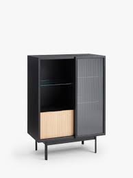 John Lewis Partners Fluted Glass Storage Cabinet Black At John Lewis Partners