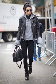 Women S Black Leather Biker Jacket Grey Hoodie Black Turtleneck Black Skinny Jeans Fashion Leather Jacket Outfits Street Style