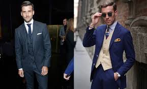 Charcoal grey ~ blue ~ dark navy stripe ~ pinstripe vested men's 3 piece suit no pleated pants side vented regular cut conservative. How To Wear A Three Piece Suit 2021 Edition