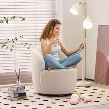 Modern White Swivel Barrel Chair For