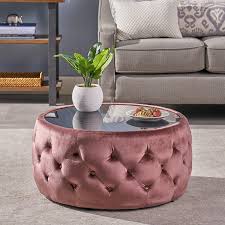 Round coffee table tufted top ottoman. Eva Glam Velvet And Tempered Glass Coffee Table Ottoman Blush Round Ottoman Coffee Table Tufted Ottoman Coffee Table Ottoman Coffee Table