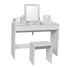 Woltu Dressing Table Cosmetic Table White With Dressing Stool Makeup Mirror Foldable Vanity High Gloss Table Top Bedro Bedroom Dresser Sets Vanity Dresser Sets