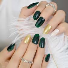 Apply the dark floral decals. Greenblack Dark Green Golden Glitter False Fake Nail Round Summer Wear Nails Diy Nail Art Full Cover Acrylic Nail Tips False Nails Aliexpress