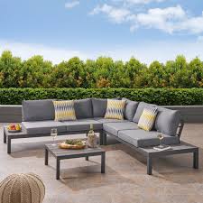 Leo Outdoor Aluminum V Shaped Sectional Sofa Set Outdoor Sectional Seating Conversation Set Patio Outdoor Sofa Sets