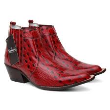 Botina Bico Fino em Couro Cobra Cor Vermelho - 37