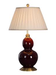 Original parchment lampshade with its burgundy leather top and bottom. Fine Asianliving Oriental Table Lamp Porcelain Plateeaux Red Orientique Asianliving